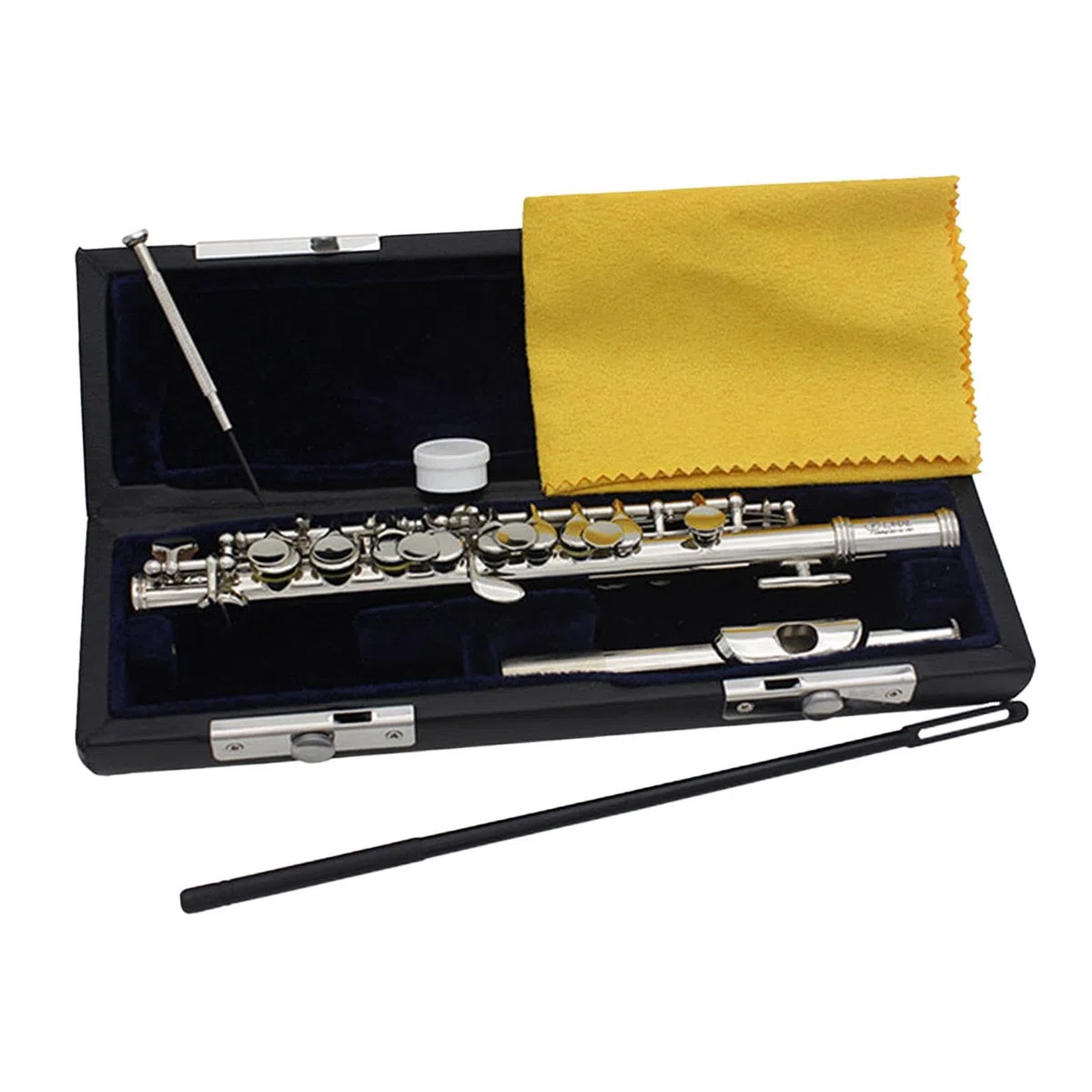 Piccoloflöte in C Dur inklusive Hartschalenkoffer und Zubehör. Musikinstrument für Bandauftritte. Hochwertige Piccoloflöte in C Dur mit 16 Löchern. Traditionelles, Silber, 31.5 x 1.3 cm