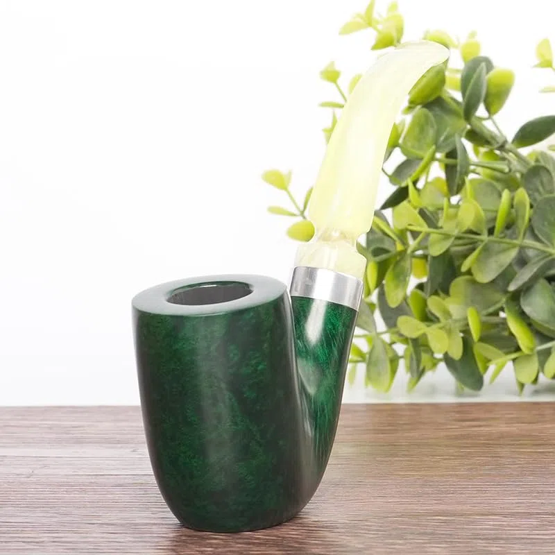 MUXIANG Jadegrüne Färbung Bruyère Tabakpfeife Sammlerstück Vintage Design Holzpfeife Rustikales Finish (Col.4)