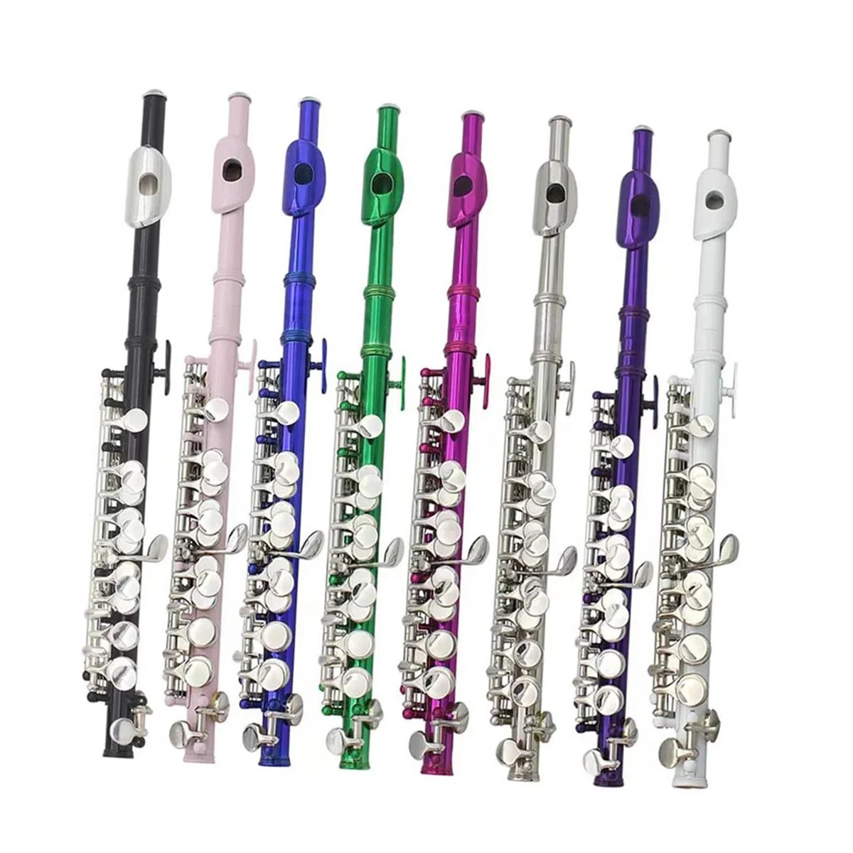 flöte Blaue Piccolo-Flöte mit 16 Löchern und E-Taste, Holzbläser, halbgroße Flöte, Weißmessing mit Box-Instrumententeilen (Color : BK)
