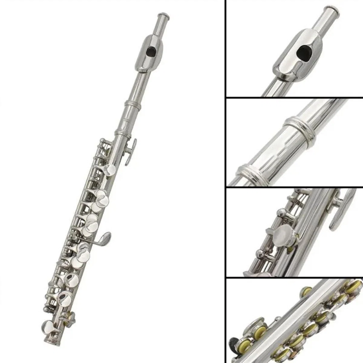 Schülerflöte Halbgroße Piccolo-Flöte, Versilbert, C-Klappe, Ton 16 Löcher, Piccolo Mit Stocketui