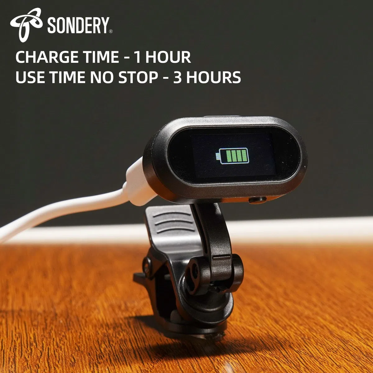 Sondery Clip-On Stimmgerät TFT Bildschirm Wiederaufladbar für Gitarre Ukulele Violine Bass alle Instrumente, Chromatisch 410-460Hz Kalibrierung, Gut lesbar bei starkem Licht