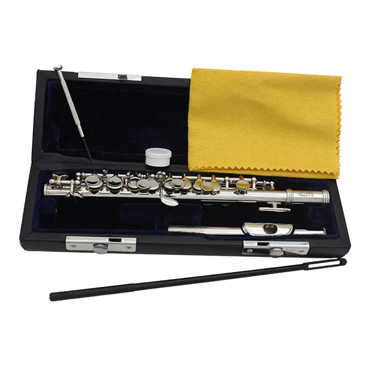 Piccoloflöte in C Dur inklusive Hartschalenkoffer und Zubehör. Musikinstrument für Bandauftritte. Hochwertige Piccoloflöte in C Dur mit 16 Löchern. Traditionelles, Silber, 31.5 x 1.3 cm