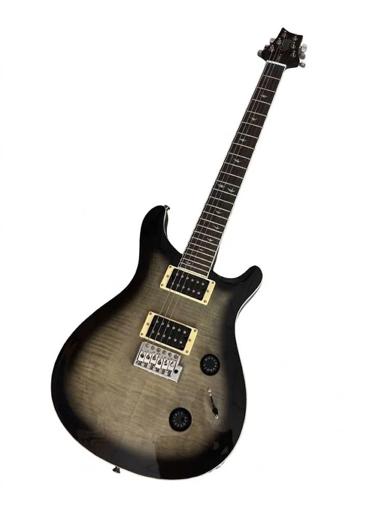 39-Zoll-E-Gitarre mit massivem Korpus for Anfänger und Erwachsene, Charcoal Flamed Burst-E-Gitarre HH-Tonabnehmern, Vogeleinlagen Tremolo-Brücke, perfekt for Rock Übung
