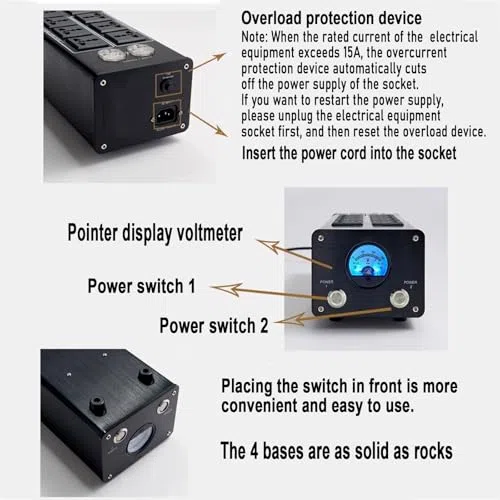 Power Filter Power Conditioner - 8 Ausgänge Steckdose mit Display Bildschirm für CD-Player, Klaviere, Fernseher und Audiogeräte
