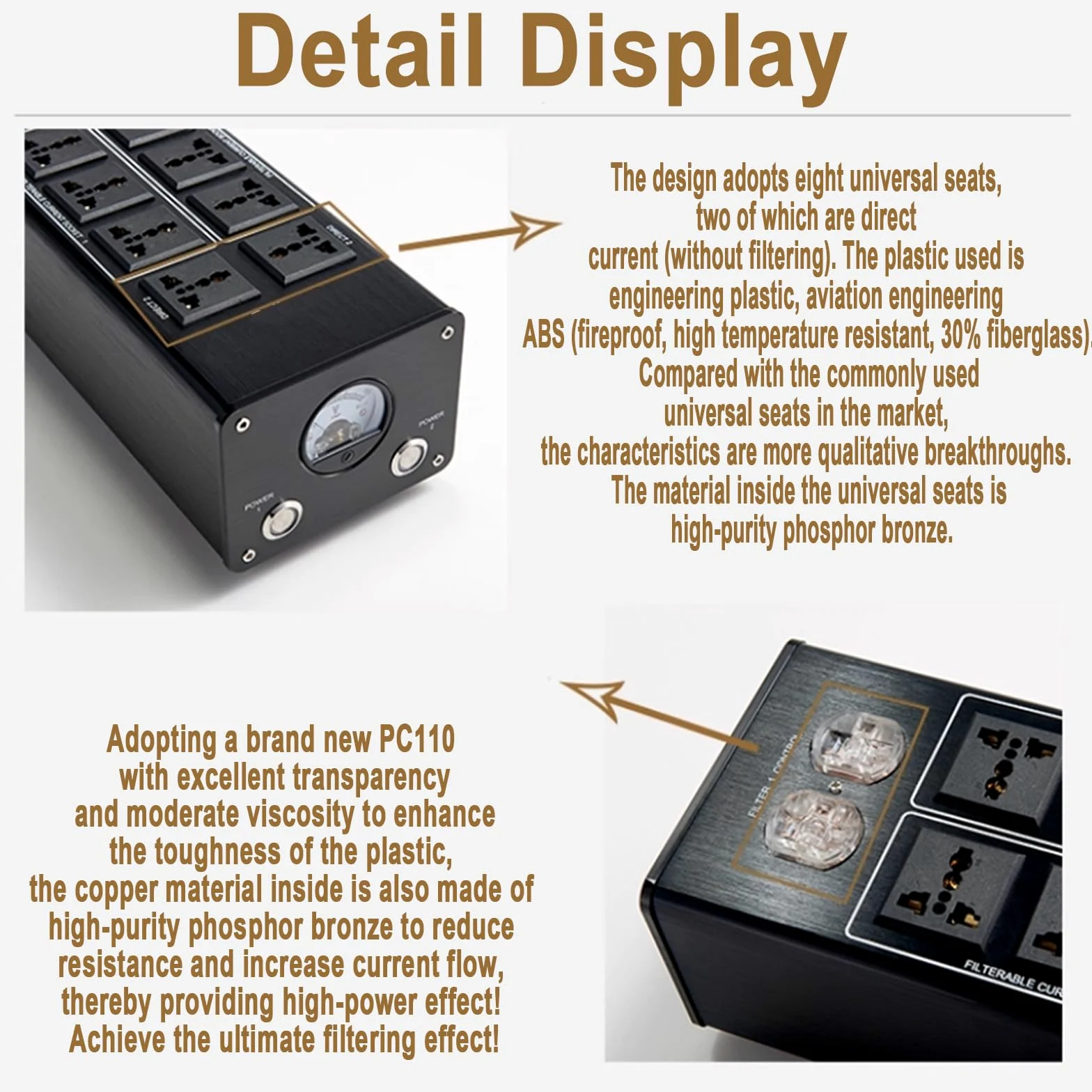 AC Power Conditioner mit Display, 8 Ausgänge, Überspannungsschutz für Audiogeräte, TV und Elektronik