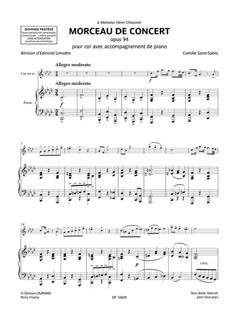 Camille Saint-Saëns-Morceau de concert op. 94-Horn und Klavier-BOOK+PART[S]