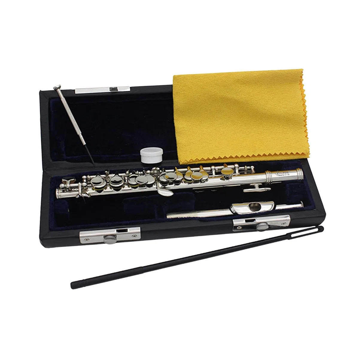 Piccoloflöte in C Dur inklusive Hartschalenkoffer und Zubehör. Musikinstrument für Bandauftritte. Hochwertige Piccoloflöte in C Dur mit 16 Löchern. Traditionelles, Silber, 31.5 x 1.3 cm