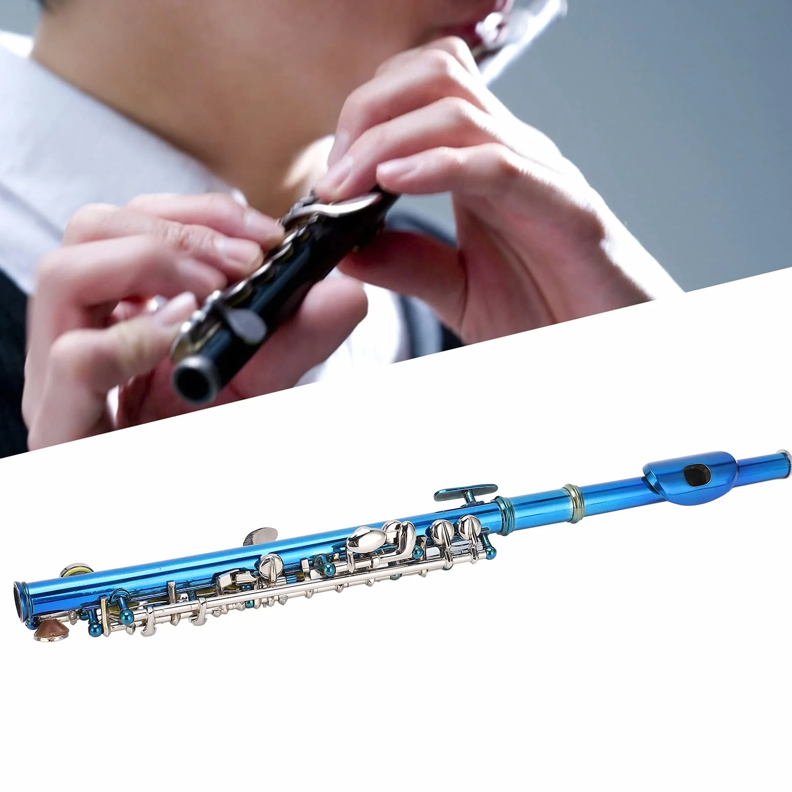 Piccoloflöte Top Sound 6 Loch Piccoloflöte Blau mit Clean Bar Leder Black Box für Anfänger