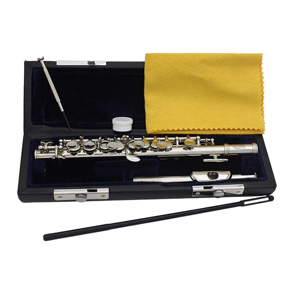 Piccoloflöte in C Dur inklusive Hartschalenkoffer und Zubehör. Musikinstrument für Bandauftritte. Hochwertige Piccoloflöte in C Dur mit 16 Löchern. Traditionelles, Silber, 31.5 x 1.3 cm