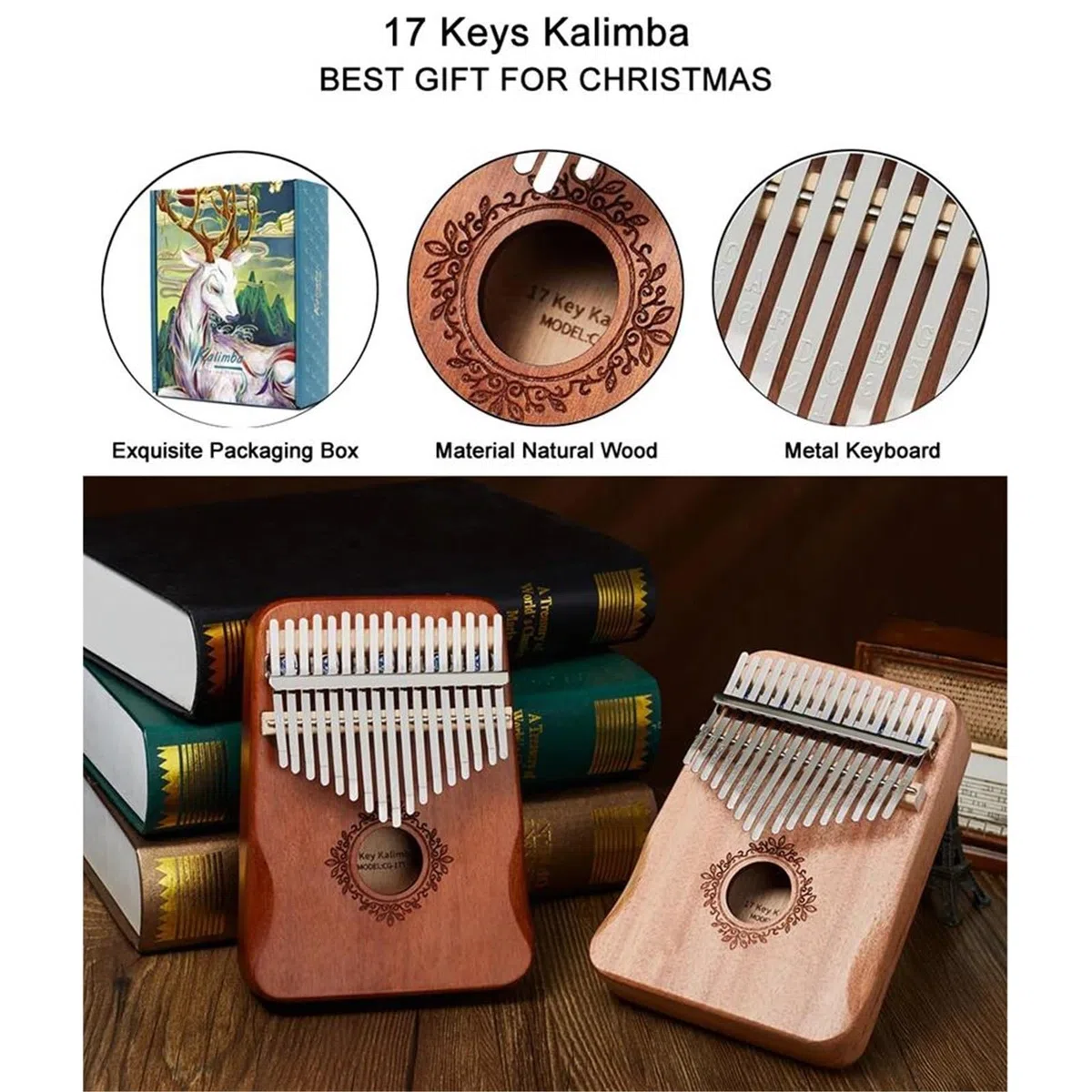 Kalimba 17 Tasten Daumenklavier Handschutz Holz Mahagoni Korpus Musikinstrumente Kalimba Klavier Fingerklaviere(Style 2)