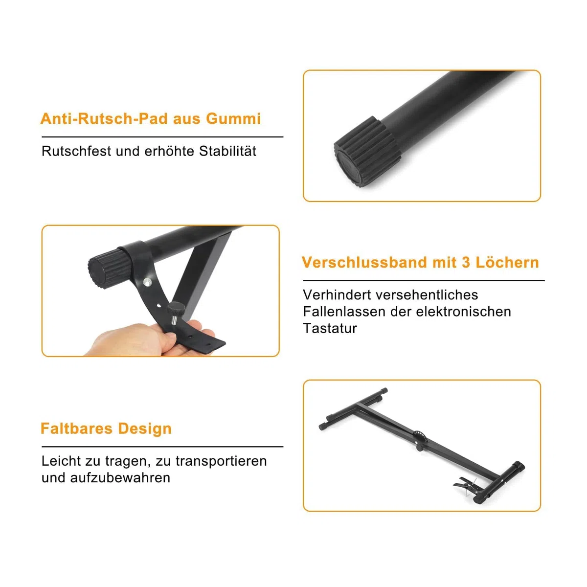 Keyboardständer X-förmiger Doppelreihiger Keyboard Ständer Klappbar Robust Klavierständer mit 7-stufig Höhenverstellbar