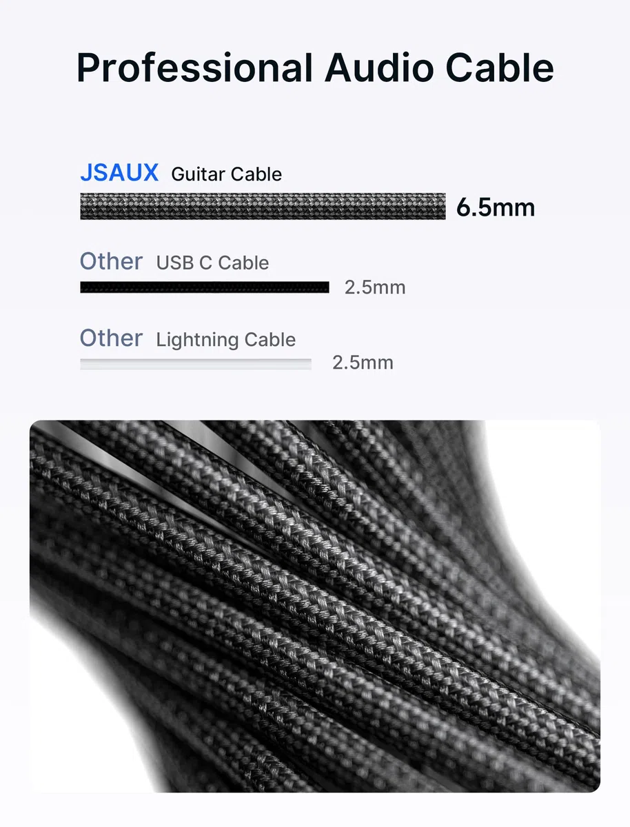 JSAUX 6.35mm Gitarrenkabel 6M, Instrumentenkabel Kompatibel mit E Gitarre, Bass, Schlagzeug, Pedale, Verstärker, Mischpulte, Tuner, Lautsprecher, Akustik, Rechtwinkliges Klinkenkabel Gitarre