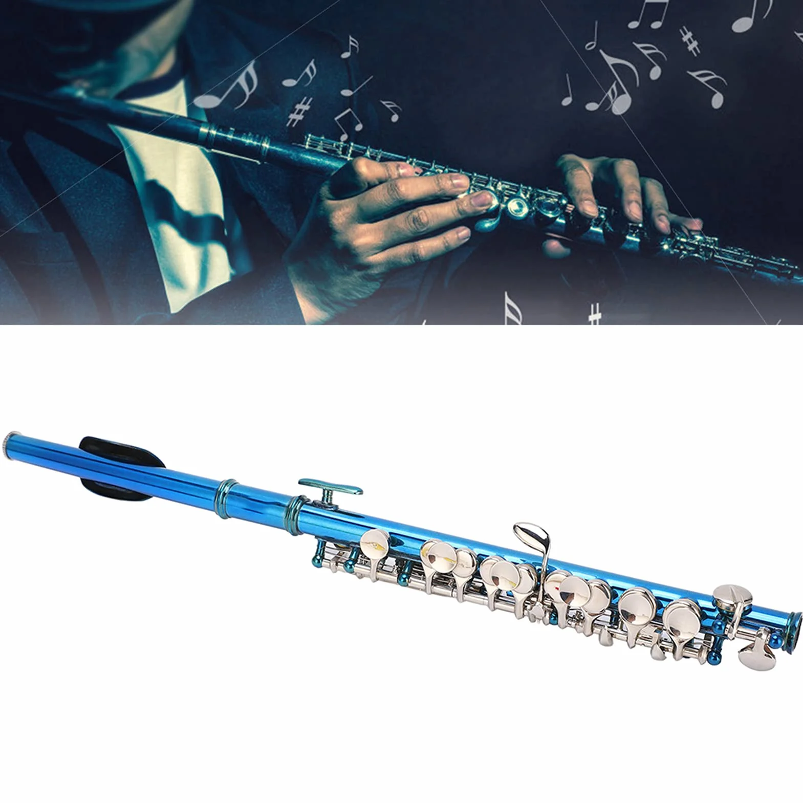 Piccoloflöte Top Sound 6 Loch Piccoloflöte Blau mit Clean Bar Leder Black Box für Anfänger