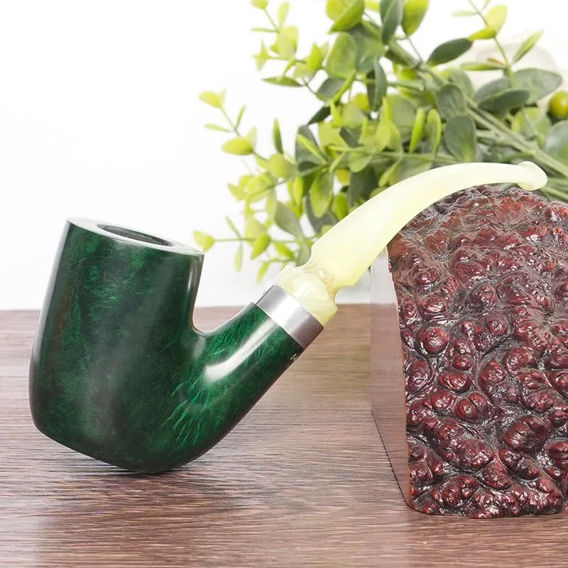 MUXIANG Jadegrüne Färbung Bruyère Tabakpfeife Sammlerstück Vintage Design Holzpfeife Rustikales Finish (Col.4)