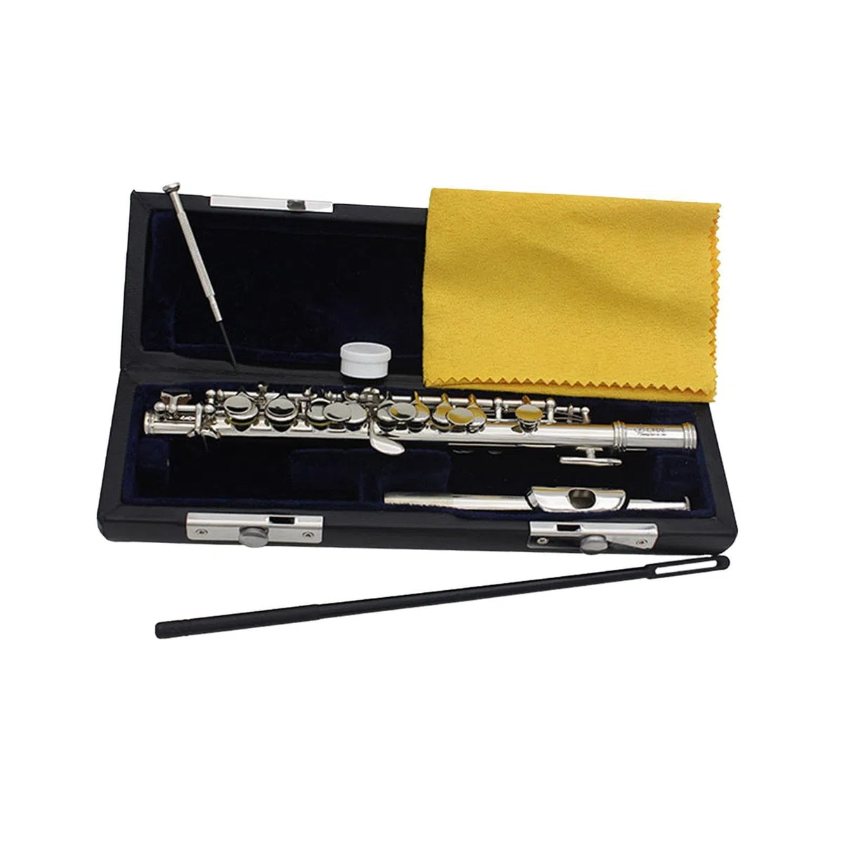 Piccoloflöte in C Dur inklusive Hartschalenkoffer und Zubehör. Musikinstrument für Bandauftritte. Hochwertige Piccoloflöte in C Dur mit 16 Löchern. Traditionelles, Silber, 31.5 x 1.3 cm