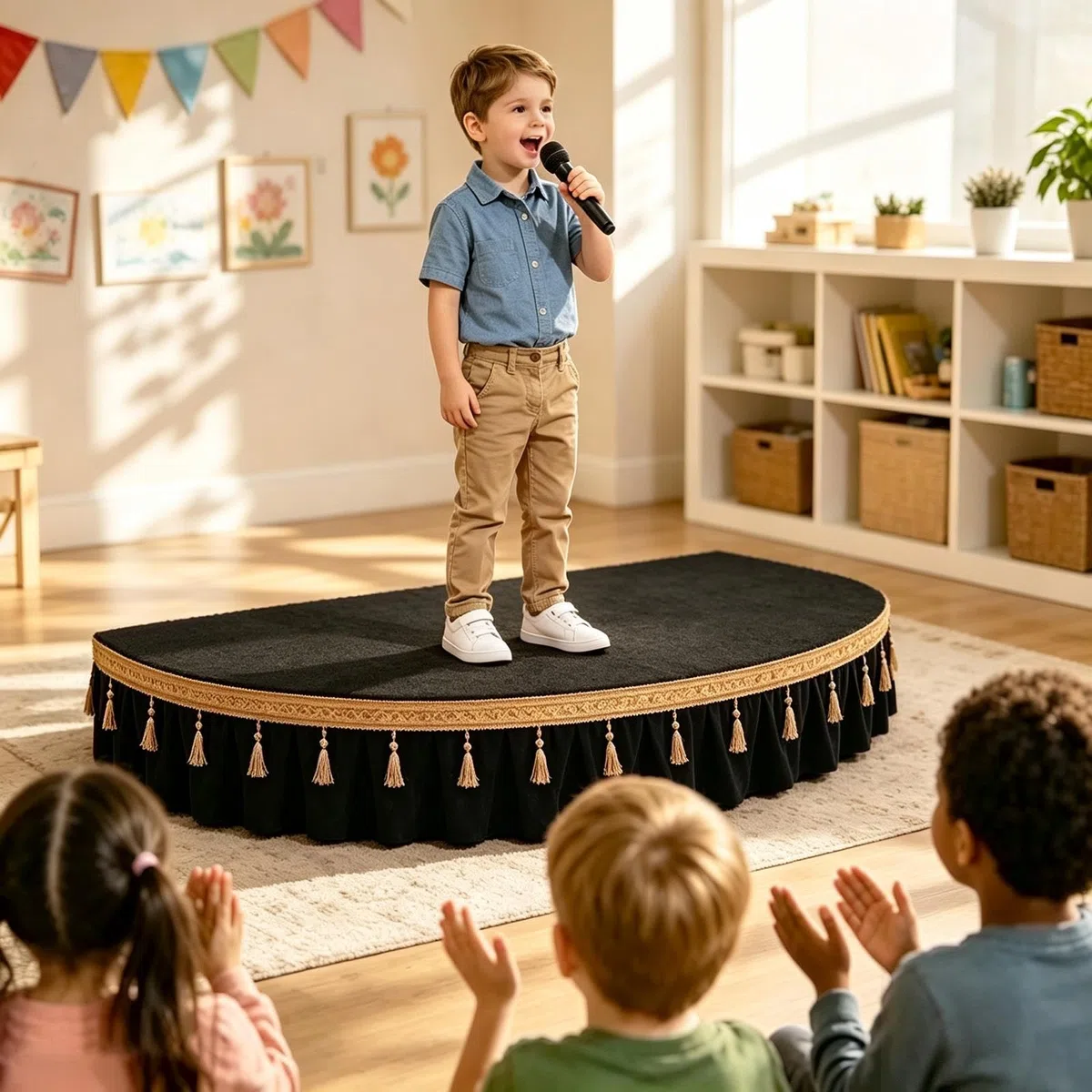 Bühnenpodest Für Kinder, Tragbare Halbkreisbühne Mit Bühnenverkleidung