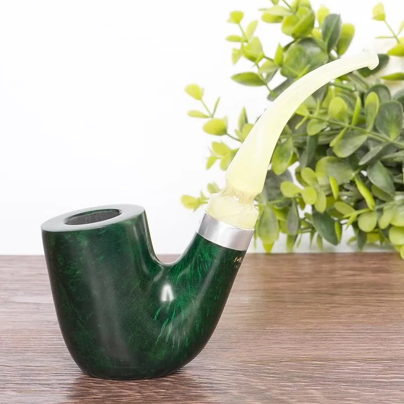 MUXIANG Jadegrüne Färbung Bruyère Tabakpfeife Sammlerstück Vintage Design Holzpfeife Rustikales Finish (Col.4)