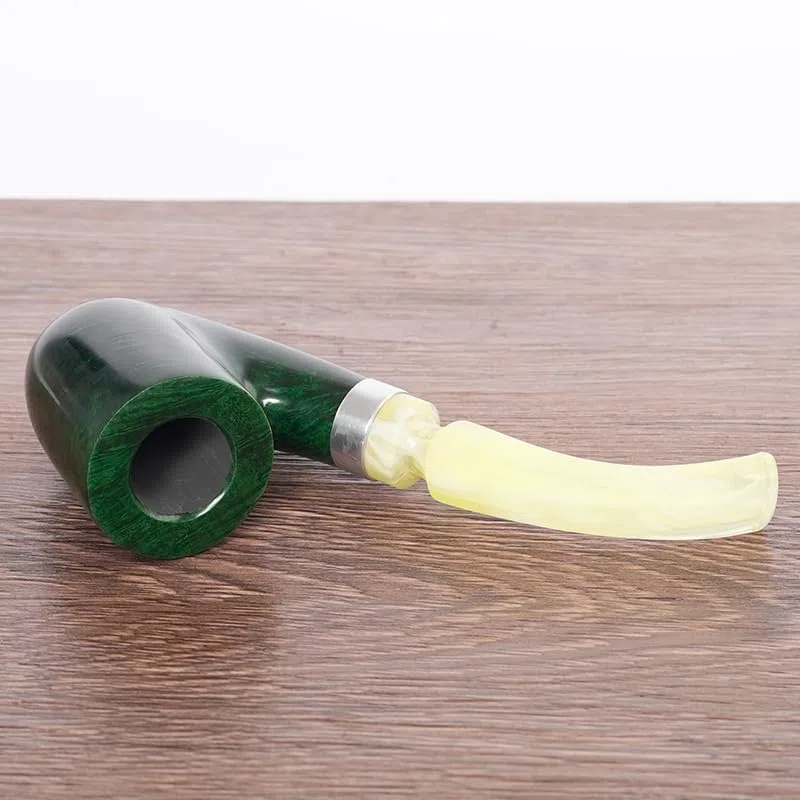 MUXIANG Jadegrüne Färbung Bruyère Tabakpfeife Sammlerstück Vintage Design Holzpfeife Rustikales Finish (Col.4)