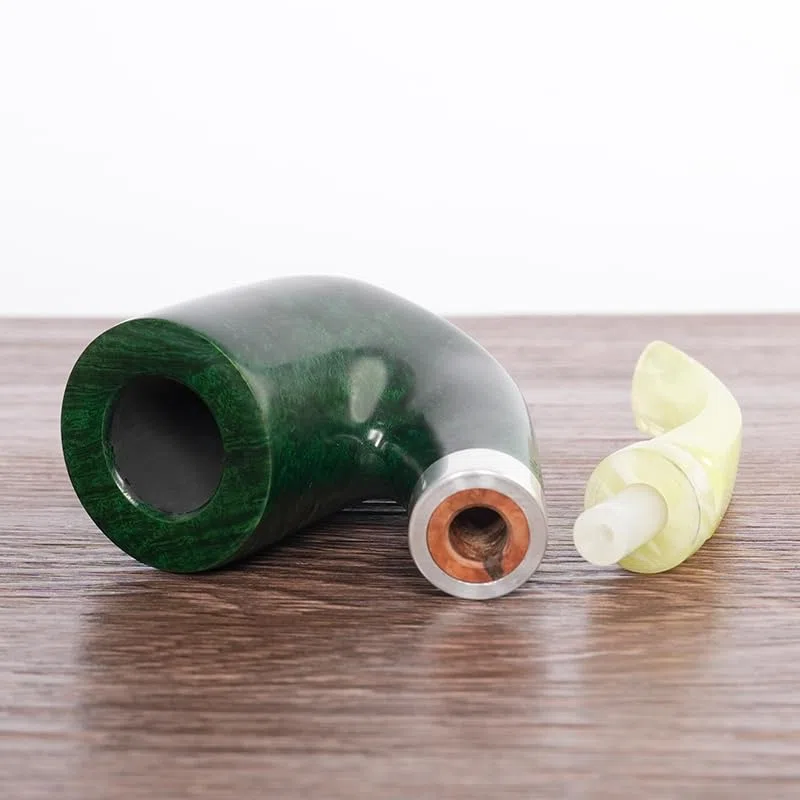 MUXIANG Jadegrüne Färbung Bruyère Tabakpfeife Sammlerstück Vintage Design Holzpfeife Rustikales Finish (Col.4)